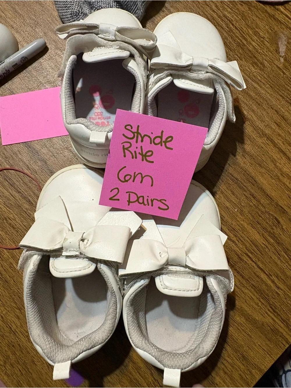ONE PAIR Stride Rite White Bow Baby Walker Shoes -
